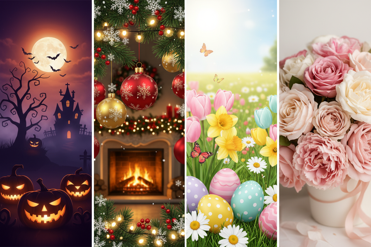 make 4 sections one for each holiday (Halloween, Christmas, Easter, Mothers day)