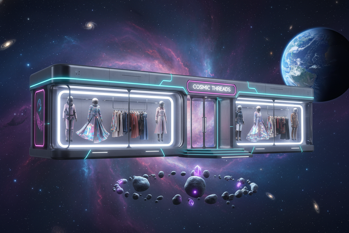 make a cool image like a space clothes store that centers in outer space