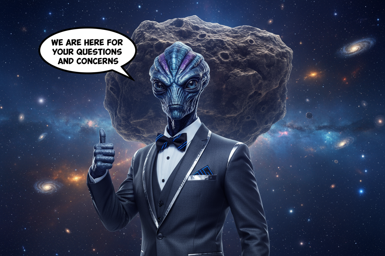 standing infront of an big asteroid