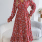 Women's Elegant Floral Print Cross V Neck Tie Waist Ruffle Maxi Dress
