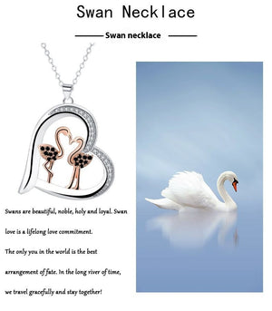 Rose Gold Swan Heart Necklace | Romantic Love Pendant Jewelry Gift for Women