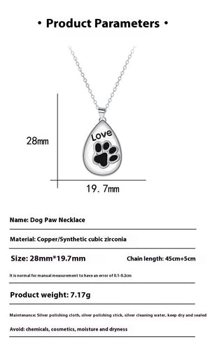 Pet Footprint Pendant Necklace | White Gold Copper | Paw Print Jewelry Gift for Animal Lovers