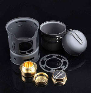 Compact Outdoor Camping Cookware Set with Alcohol Stove