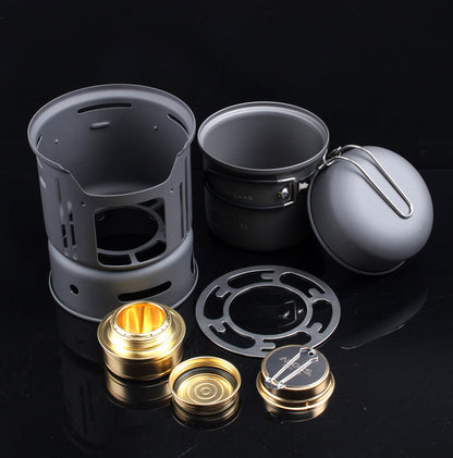 Compact Outdoor Camping Cookware Set with Alcohol Stove