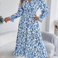 Women's Elegant Floral Print Cross V Neck Tie Waist Ruffle Maxi Dress