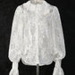 Lantern Sleeve Bow Tie Lace Embroidered Shirt