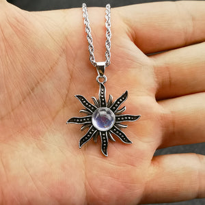 Retro Ethnic Sun & Flower Pendant Necklace | Vintage Boho Silver Jewelry for Women