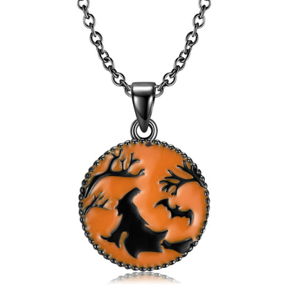 Halloween Witch S925 Sterling Silver Black Gold Drop Gel Pendant Necklace