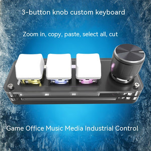 3-Key RGB Macro Keypad with Volume Knob | Mini USB Shortcut Pad | Black & White