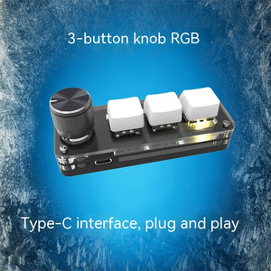 3-Key RGB Macro Keypad with Volume Knob | Mini USB Shortcut Pad | Black & White