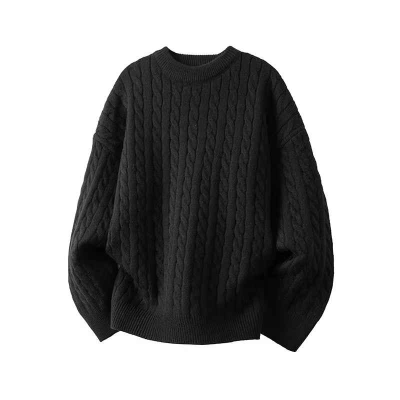 Minimalist Old-fashioned Cable Knit Crew Neck Sweater