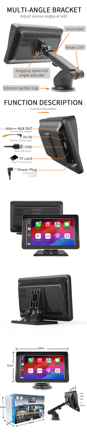 Portable 7-Inch Wireless CarPlay Screen – 1024×600 HD | Phone Screen Mirroring | Standard & Rearview Camera Bundle Options