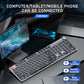 Keyboard with connectivity options displayed on a dark surface