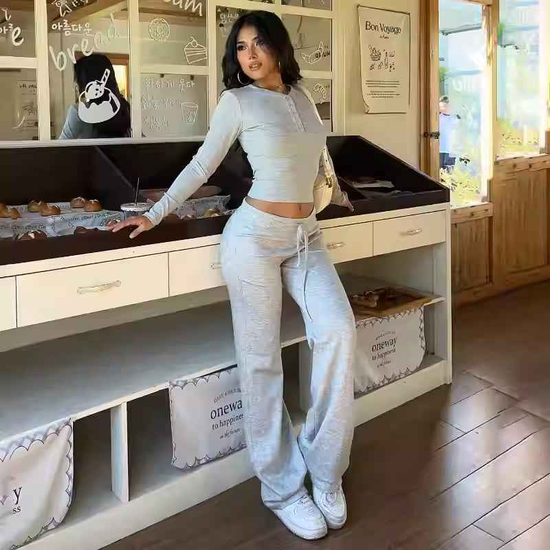 Versatile Casual Minimalist Short Slim-fit Figure-flattering Top And High-waisted Pants