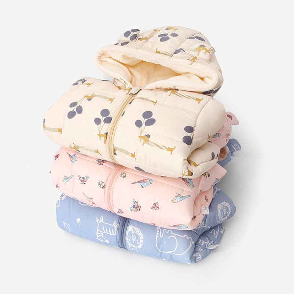 Down Cotton-padded Jacket With Fleece Thickened And Hooded For Infants And Toddlers