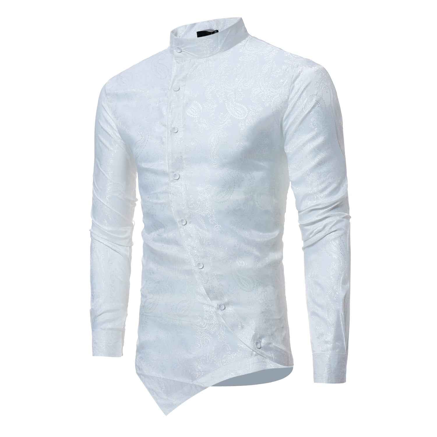 Casual Long-sleeve Shirt With An Irregular Hem And A Subtle Textured Pattern