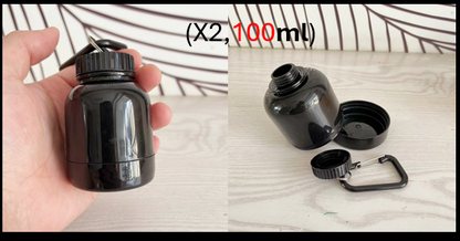 BPA-Free Keychain Protein Powder Bottle | 100ml PP | Built-In Funnel Base | Carabiner Clip | Pre-Load & Pour | 1–5 Pack | Black