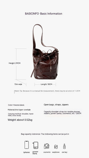 Bucket Bag Fashion Special-interest Hand Grip Pattern Leather One-shoulder Crossbody Tote
