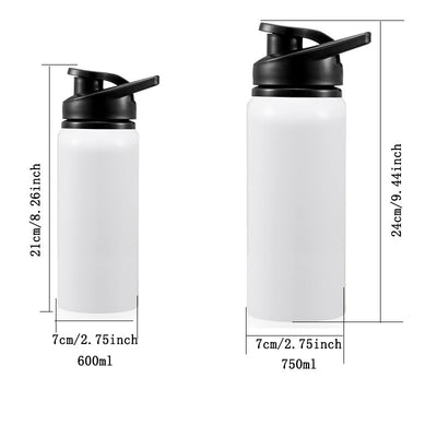 Aluminum Sports Water Bottle | Sublimation-Ready | Flip-Top Sport Lid | Carry Loop | 600ml (21cm) & 750ml (24cm) | White