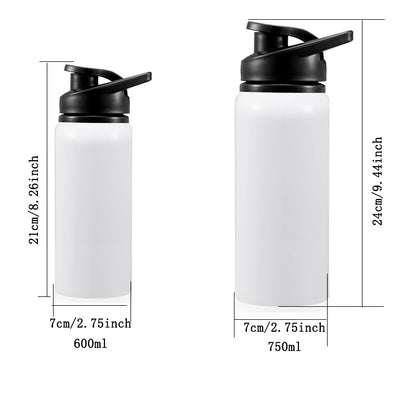 Aluminum Sports Water Bottle | Sublimation-Ready | Flip-Top Sport Lid | Carry Loop | 600ml (21cm) & 750ml (24cm) | White