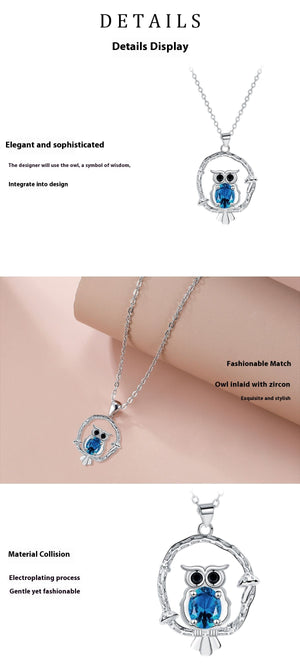 Owl Pendant Necklace | White Gold Copper | Vintage Fashion OL Style Jewelry Gift for Women