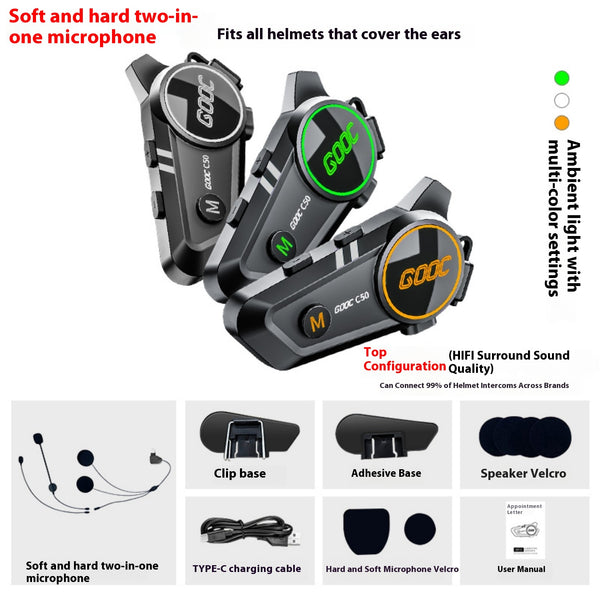 Wireless Full Half Helmet Waterproof Riding Intercom Earphones