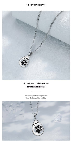 Pet Footprint Pendant Necklace | White Gold Copper | Paw Print Jewelry Gift for Animal Lovers