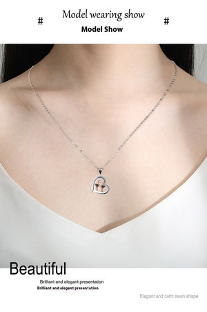Rose Gold Swan Heart Necklace | Romantic Love Pendant Jewelry Gift for Women