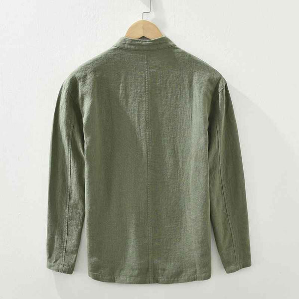 Mens Retro Linen Long-Sleeve Shirt