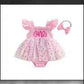 Girls And Infants Mesh Romper With A Tulle Skirt And Bow