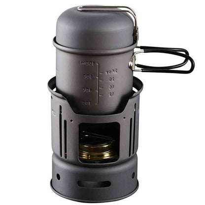 Compact Outdoor Camping Cookware Set with Alcohol Stove