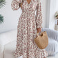 Women's Elegant Floral Print Cross V Neck Tie Waist Ruffle Maxi Dress