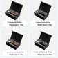 Four gift box options arranged in a 2x2 grid on a light background, each labeled with a model name and weight: C1 Rosewood Gift Box, C2 plastic black gift box, E-type all-wood rosewood gift box, and F Purple Sandalwood Gift Box. Each box is shown open with a black foam insert holding a small cylindrical product with metal ends.