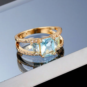 Light Sea Blue Geometric Ring for Women – Electroplated Copper Fashion Ring