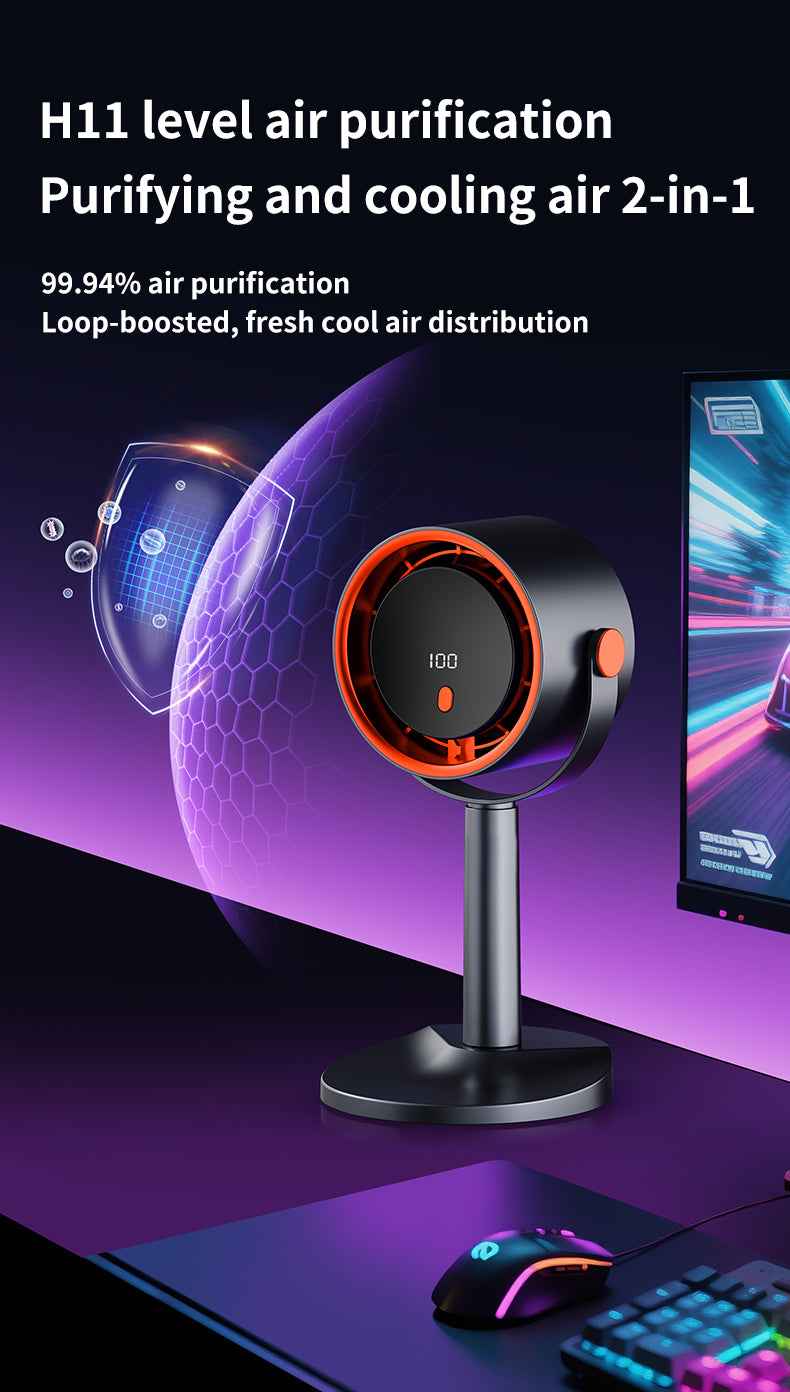 Forest Style Desktop Fan, USB Rechargeable Quiet Portable Fan With Activated Carbon Air Purification, 3-in-1 Stand Clip Hook Design, Energy Saving Circulating Fan For Home, Office, Bedroom  Travel