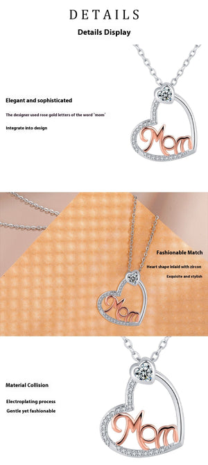 Heart Buckle Mom Necklace | Rose Gold Copper Pendant | Elegant Mother's Day Jewelry Gift for Her