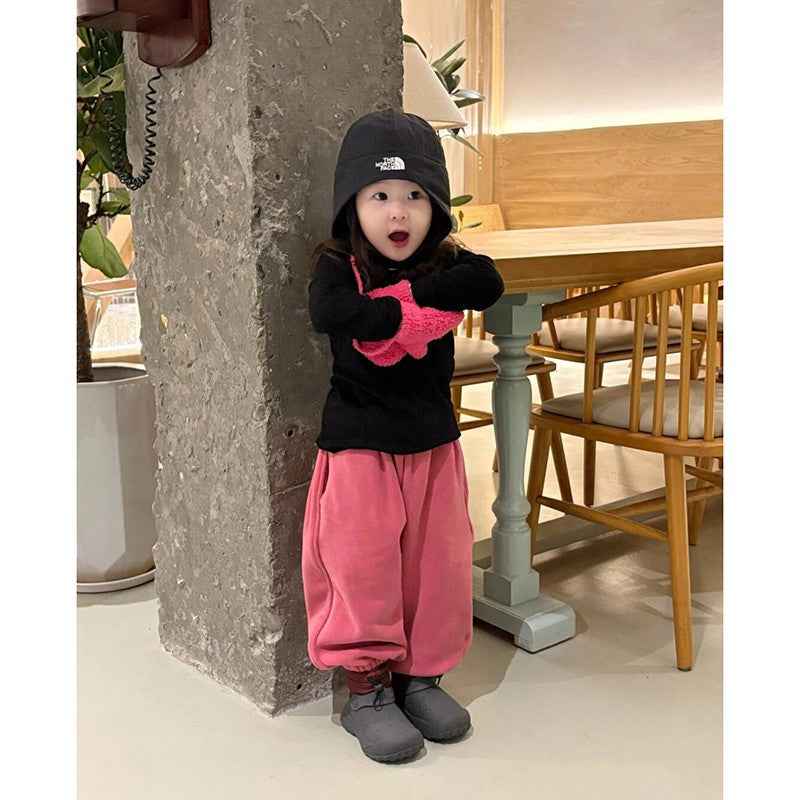 Girls' Autumn And Winter Rose Red Sweatpants