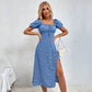 Floral Print Dress Summer Sweet Youth-Enhancing Square-Neck Long Dress