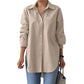 Solid-color Split-neck Long-sleeve Shirt
