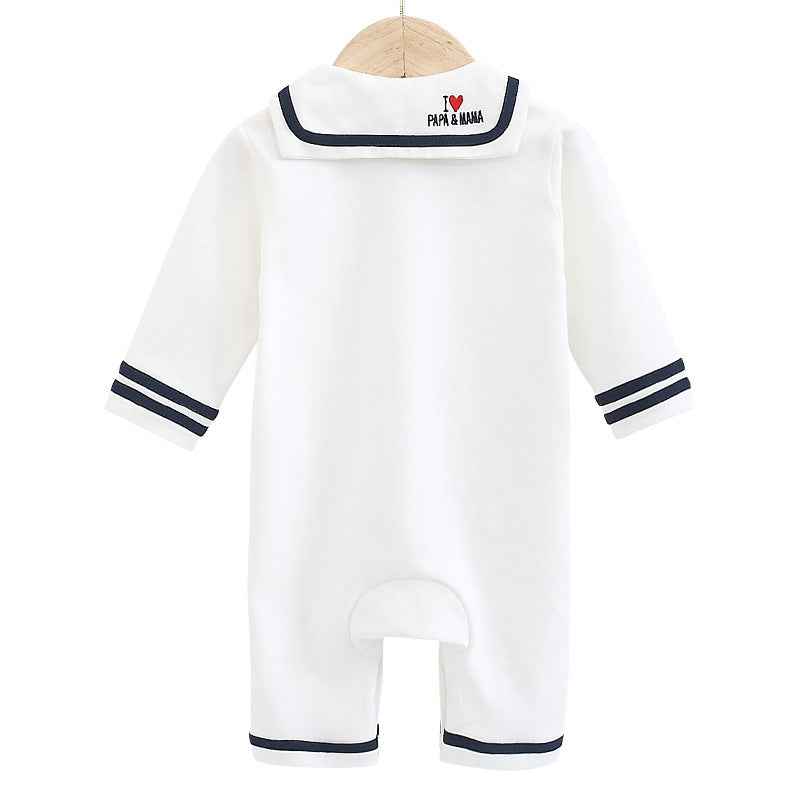 I Love Mom And Dad Newborn Baby Spring And Autumn New Navy Style Bow Tie Romper