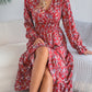 Women's Elegant Floral Print Cross V Neck Tie Waist Ruffle Maxi Dress
