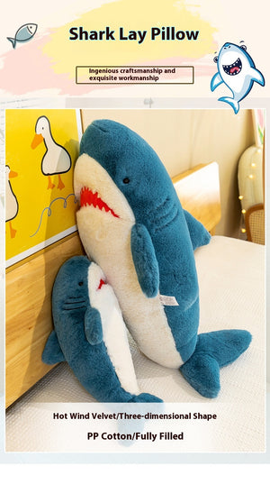 Shark Plush Toy Pillow – Soft Flannel Stuffed Animal Sleeping Cushion for Kids (50cm–90cm)
