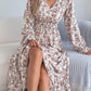 Women's Elegant Floral Print Cross V Neck Tie Waist Ruffle Maxi Dress