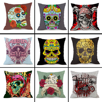 Halloween Skull Linen Throw Pillow Cushion Cover