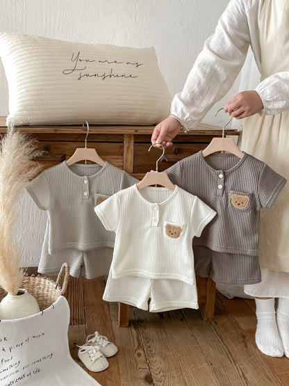 Kids' Cotton Short Sleeve 2-Piece Set | Shirt & Shorts | 3 Colors