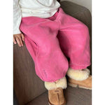 Girls' Autumn And Winter Rose Red Sweatpants