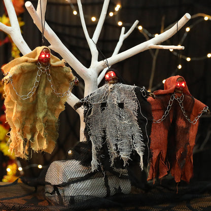 Halloween Hanging Ghost & Glowing Skull Iron Chain Ornament – Spooky Decor