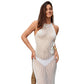 Hollow-out Embossed Floral Halterneck Backless Hand-Knitted Dress