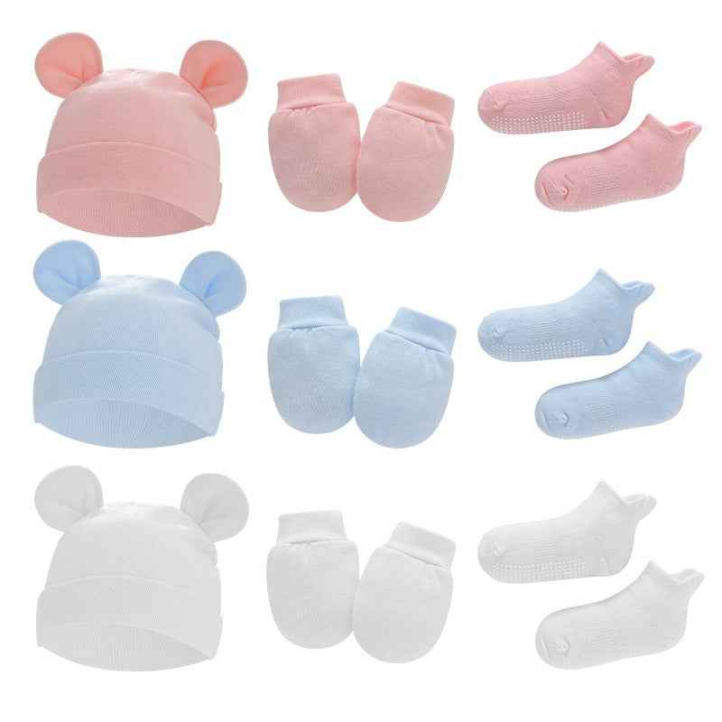 Newborn Hat Mittens And Socks Set With Rubber-soled Shoes