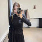 Design-inspired Strap-wrapped Fitted Long-sleeved Top With Wide-leg Pants Set